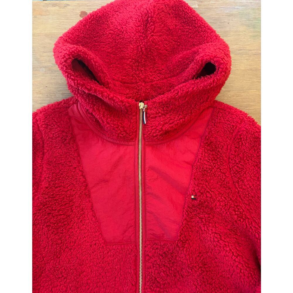 Tommy Hilfiger Sherpa Fleece Jacket Womens Large Red Hooded Full Zip NWT - Picture 3 of 4